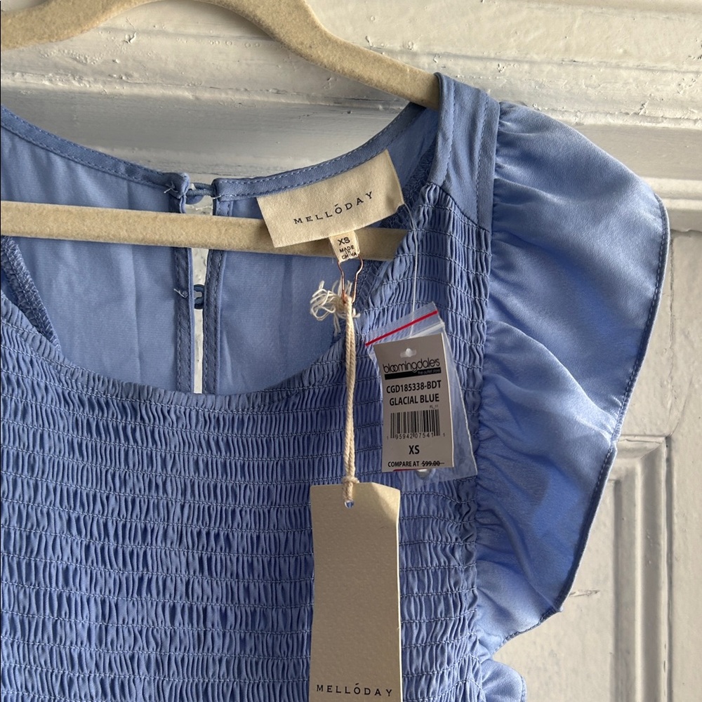 NWT Bloomingdale’s Melloday Chic Blue Ruffle Sleeve Maxi Dress- XS - Picture 5 of 5